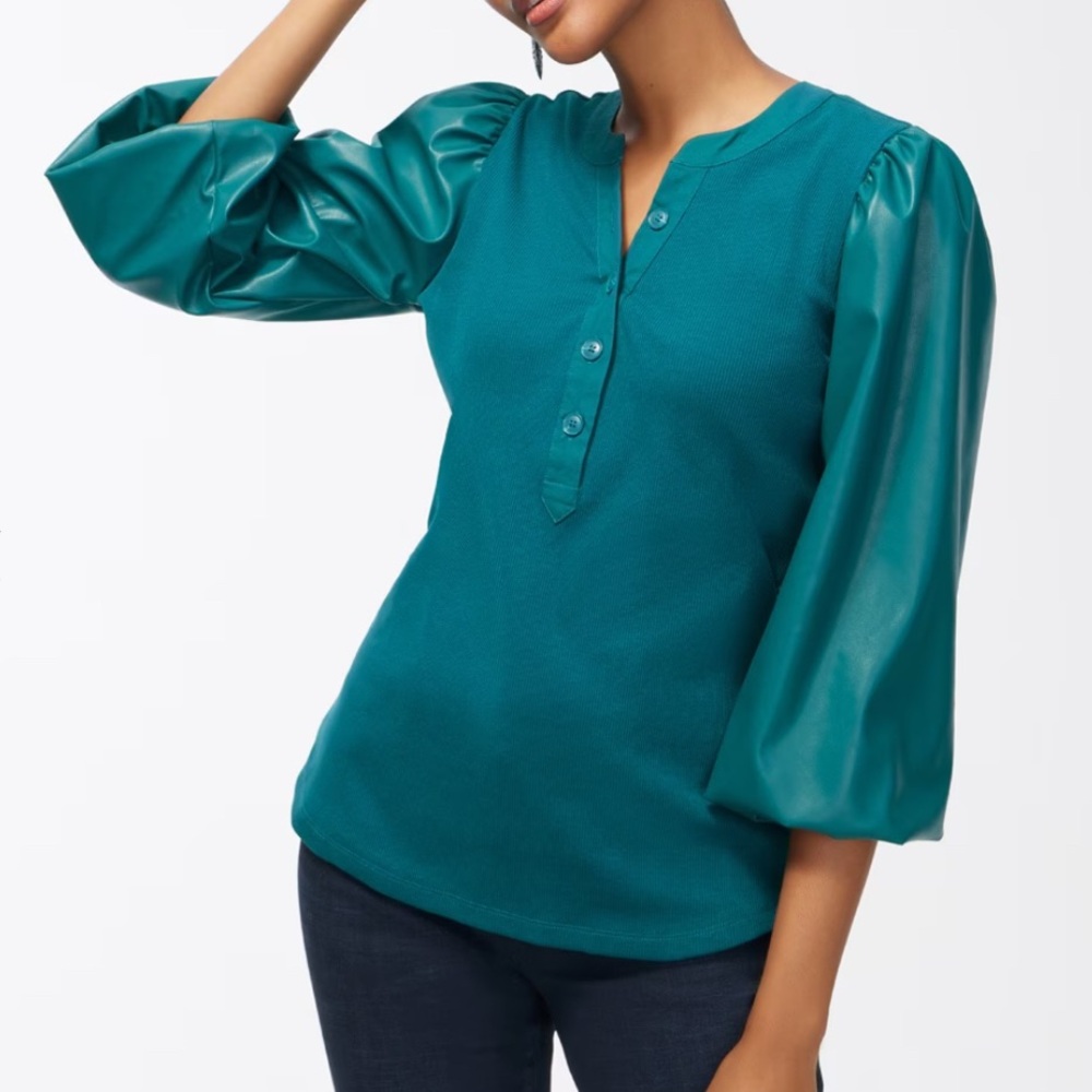 Chico’s medium faux leather puff sleeve henley top